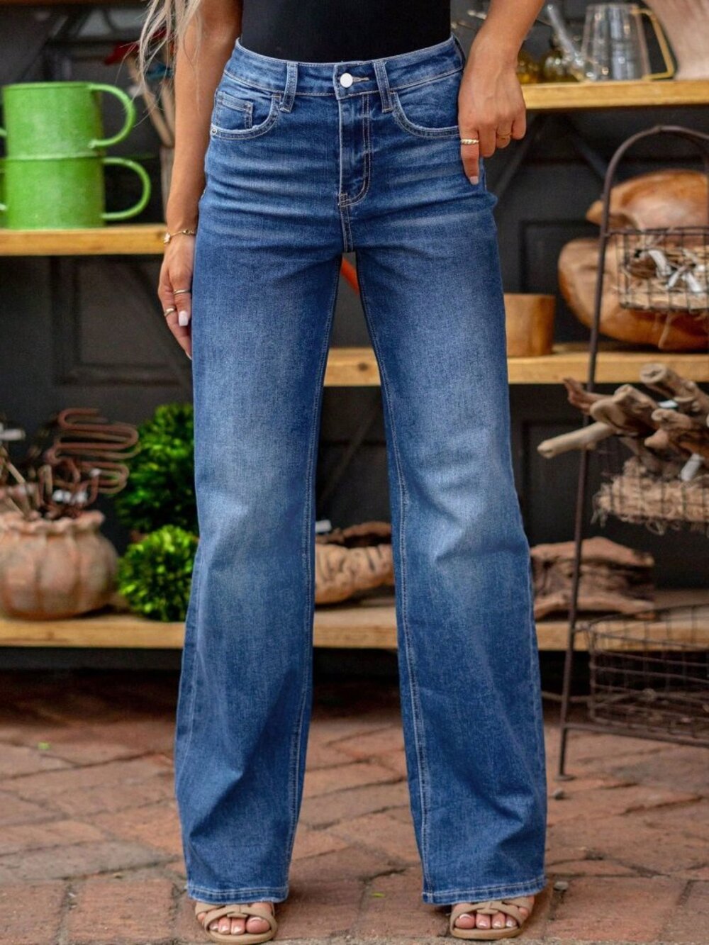 Blue Casual Women's Plus Size Straight Leg Jeans